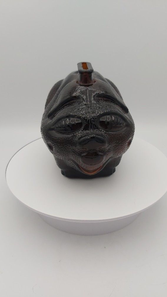 Vintage Anchor Hocking Dark Brown Textured Glass Piggy Bank