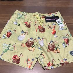 Psycho Tuna 4-Way Stretch Pool Shorts … Tropical Cocktails … Size Large 