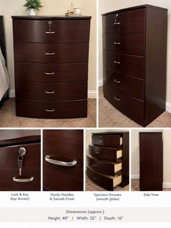 5-Drawer Espresso Chest Dresser with Lock