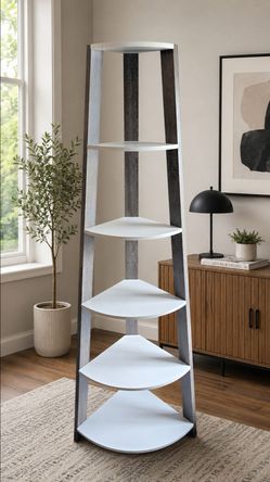 70" Tall 5-Tier Corner Bookshelf  (Already Assembled)