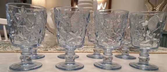 Set of 8 pale Blue Coastal goblets