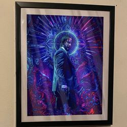 John wick with neon colors custom art piece with black frame