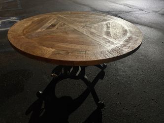 Vintage Coffee Table with Iron Hand Crank Base