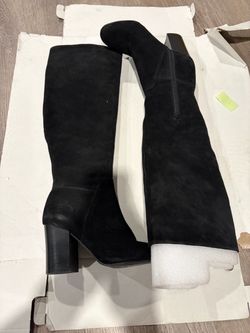 Black Suede Knee-High Heeled Boots