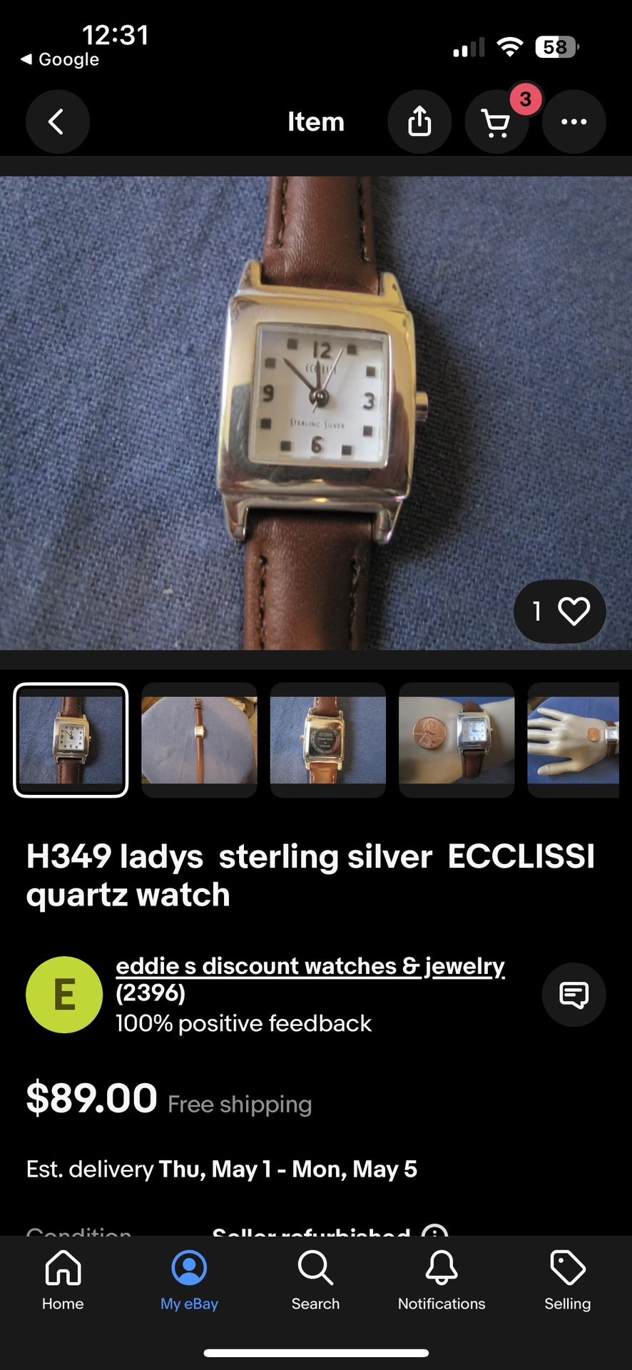 ECCLISSI Lady’s sterling silver Quartz Watch