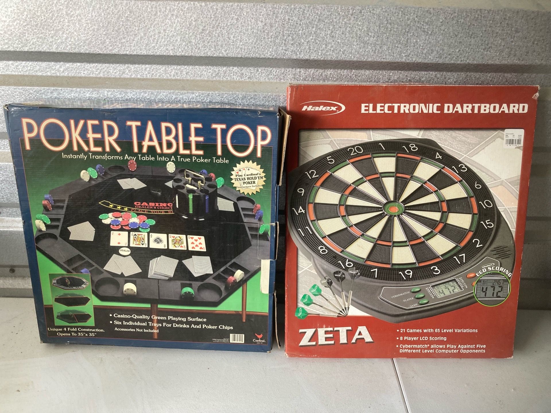 Poker Table Top, Electronic Dartboard, Drinking Set, Beer Glasses and Shot Set $50
