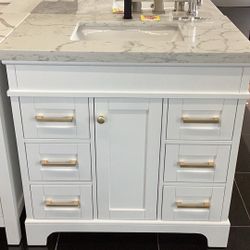 36” Bathroom Vanity Cabinet Solid Wood Quartz Top Ready For Pick Up  Final Price 
