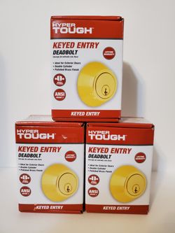 Lot Of 3 x Hyper Tough Keyed Entry Deadbolt Double Cylinder Polished Brass 