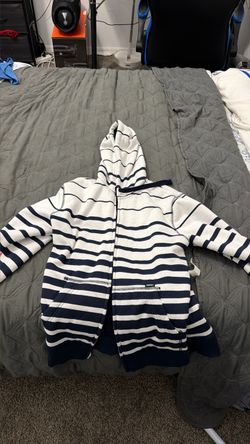 Navy and White Striped Zip-Up Hoodie