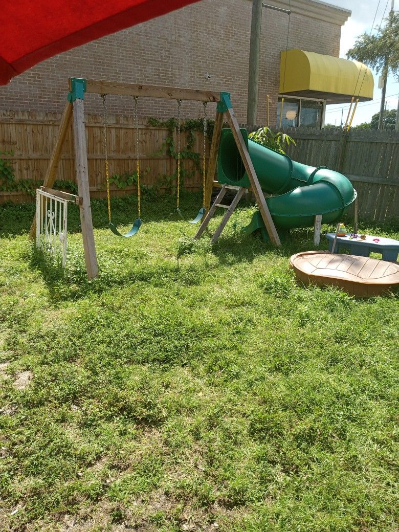 Kid Swing Set With Sandbox