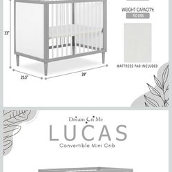 Mini Baby Crib Grey / FREE MATTRESS
