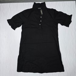 Vestido De Mujer Fensace Negro Manga Corta Cuello Camisero Talla L NWT