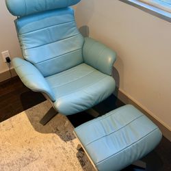 Relax Leather Recliner & Ottoman Set-Blue