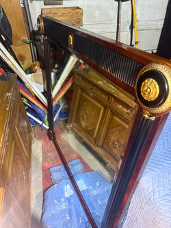 🏛️ Neoclassical Vintage Console Desk & Matching Wall Mirror Set (Greek Key & Fluted Details)