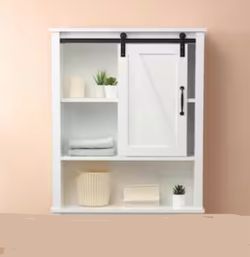 Farmhouse Medicine Sliding Barn Door Bathroom Wall Cabinet, White