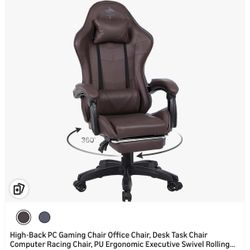Gaming Chair With Foot Rest, Brown, New