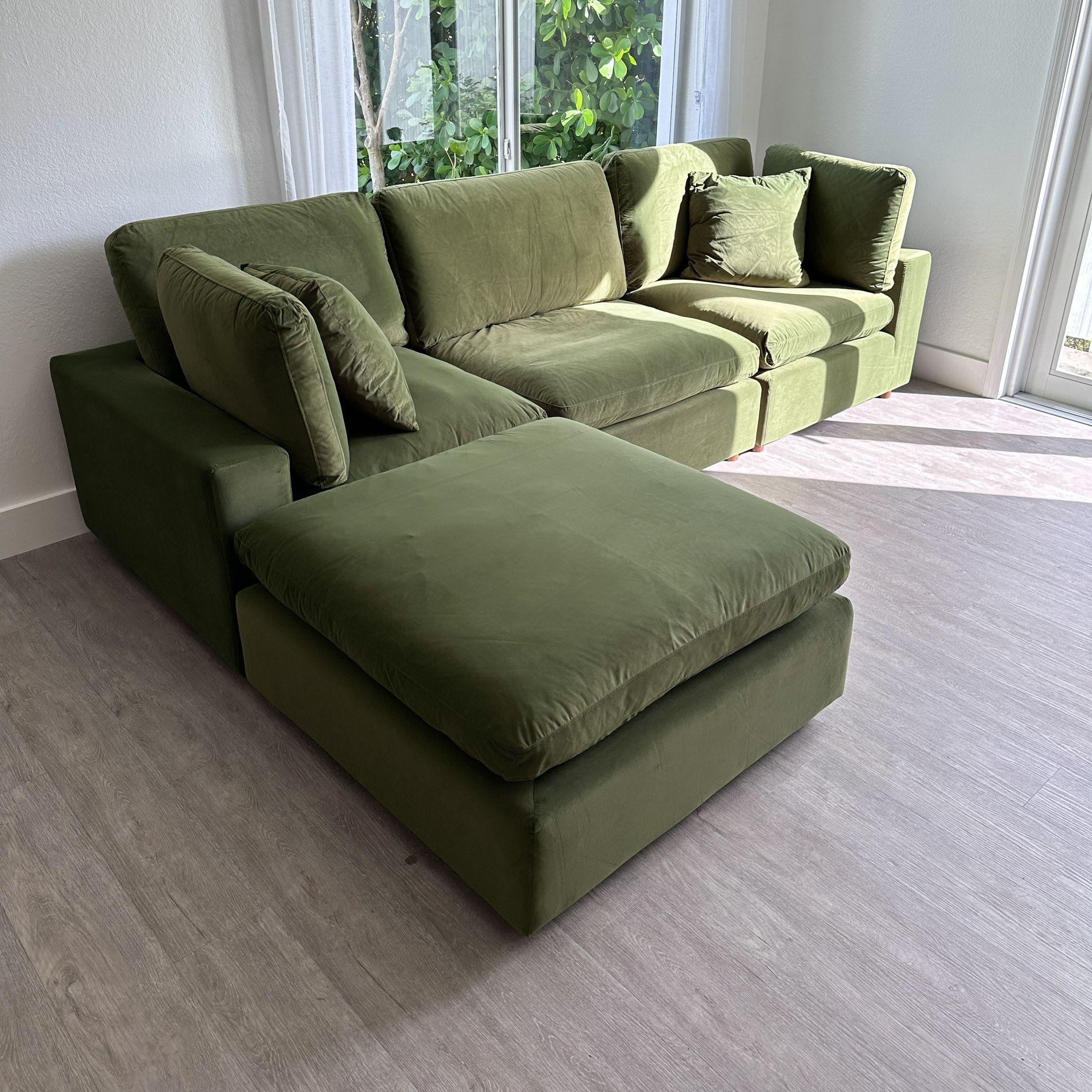 New Olive Green Velvet Cloud Couch Sectional