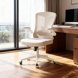 Ergonomic Office Chair with Lumbar Support, High Back Mesh Desk Chair with Flip-Up Arms, Adjustable Computer Task Chair, Khaki