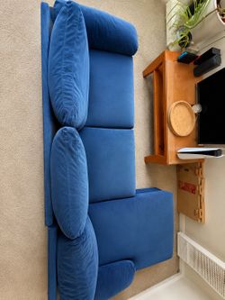 Blue Velvet Sectional Sofa with Chaise
