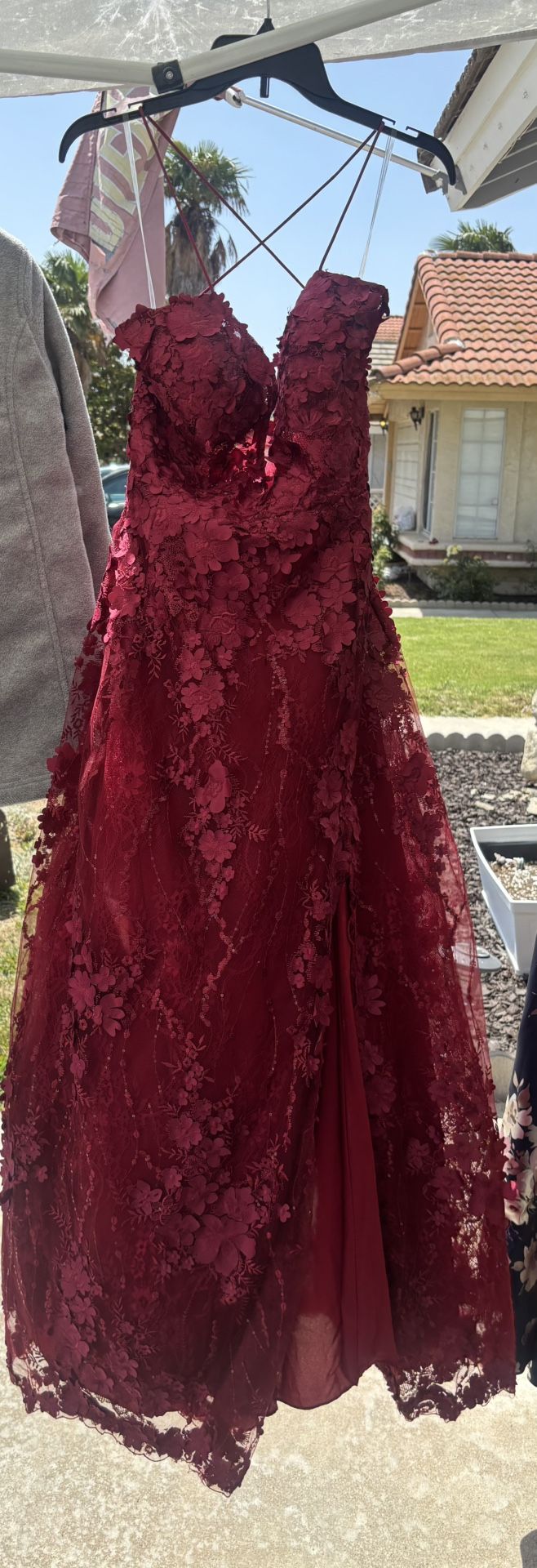 Burgundy Floral Formal Dress
