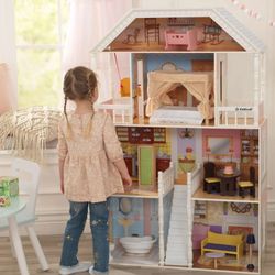 KidKraft Wooden Dollhouse with Porch Swing and 14 Accessories, Ages 3 and up