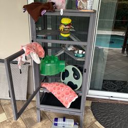 Pet Rat Wooden Cage, wheel, hides food etc