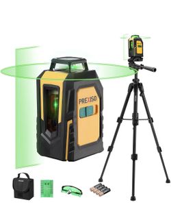 PREXISO Laser Level with 47 Inch Tripod, IP54 Rechargeable 65Ft Green Cross Line Laser Self Leveling, Light Indicator, 3 Brightness Mode, Lazer Levele