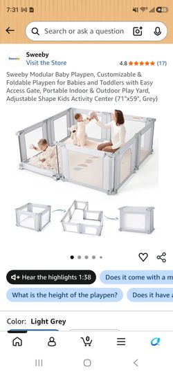 Sweeby Modular Baby Playpen, Customizable & Foldable Playpen for Babies and Toddlers with Easy Acces
