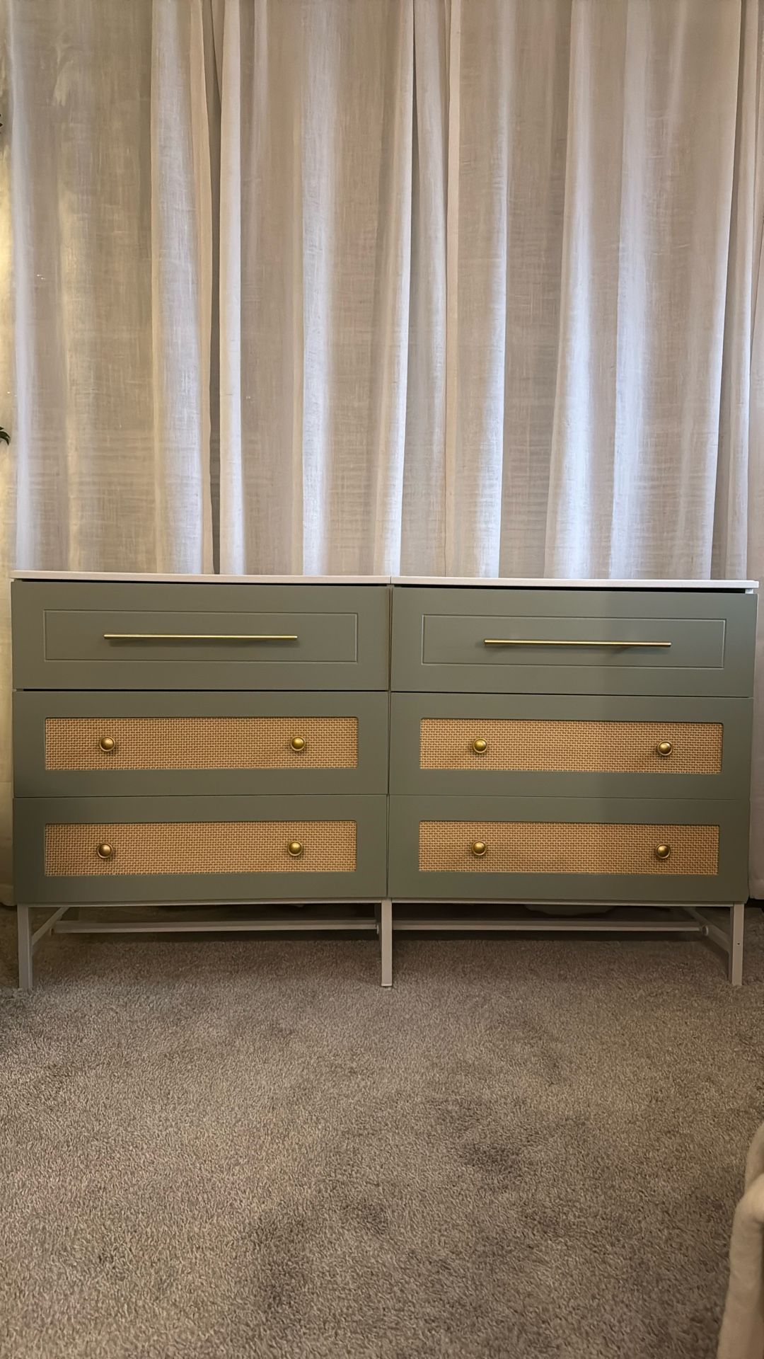 6 Drawer Dresser White Green