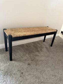 Wood And Raffia Occasional Bench