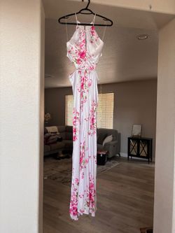 New white satin dress with flowers