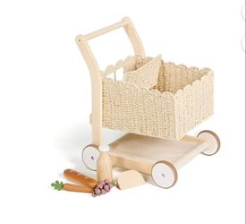 Kids Wooden Toy Shopping Cart with Basket