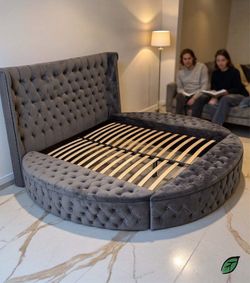 King Gray Round Storage Bed