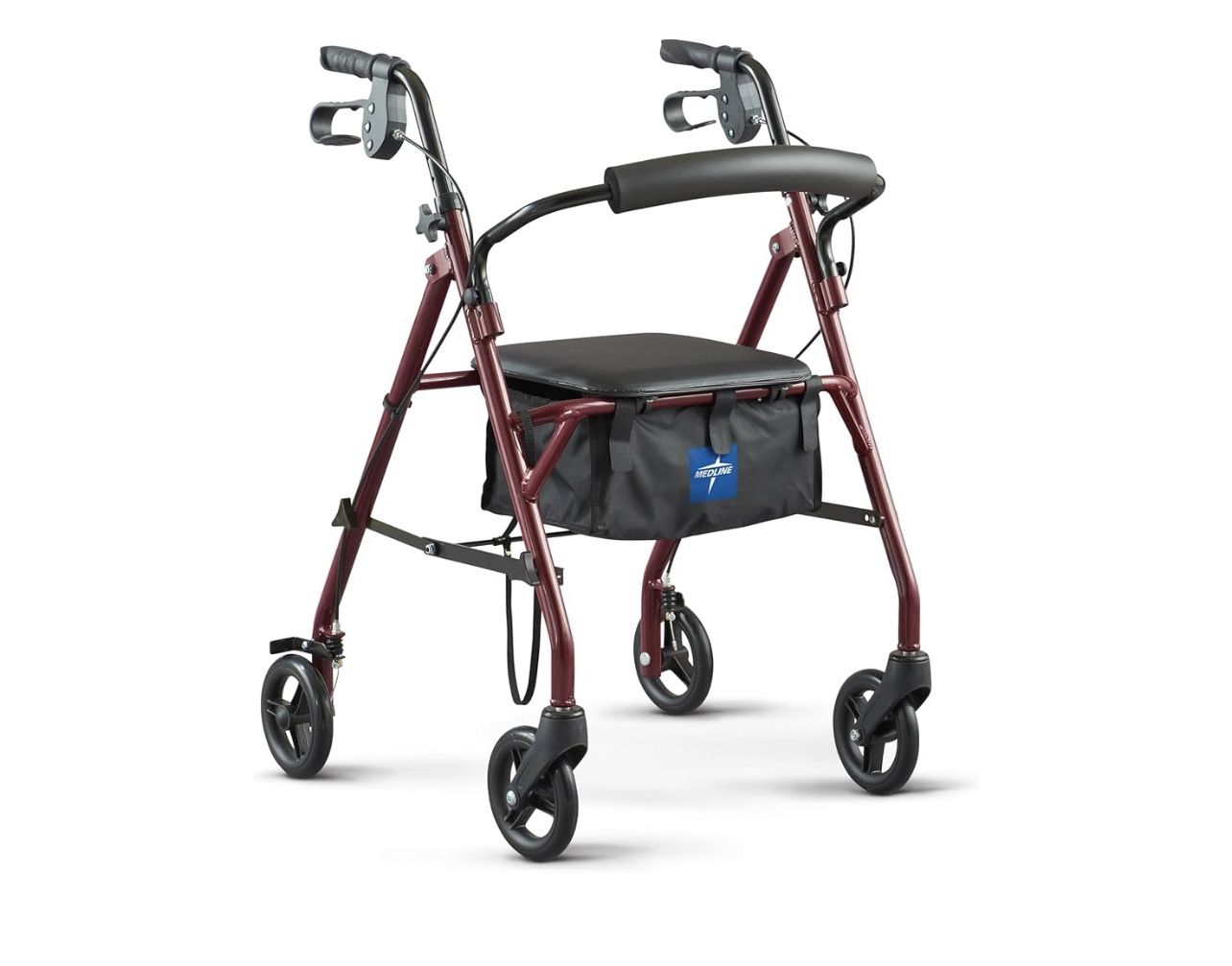 Medline Rollator Adjustable Foldable Walker With Seat And Storage Backrest