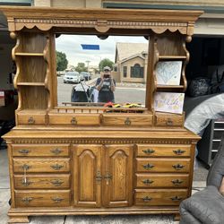 Antique Dresser With Lighted Mirror And Drawers