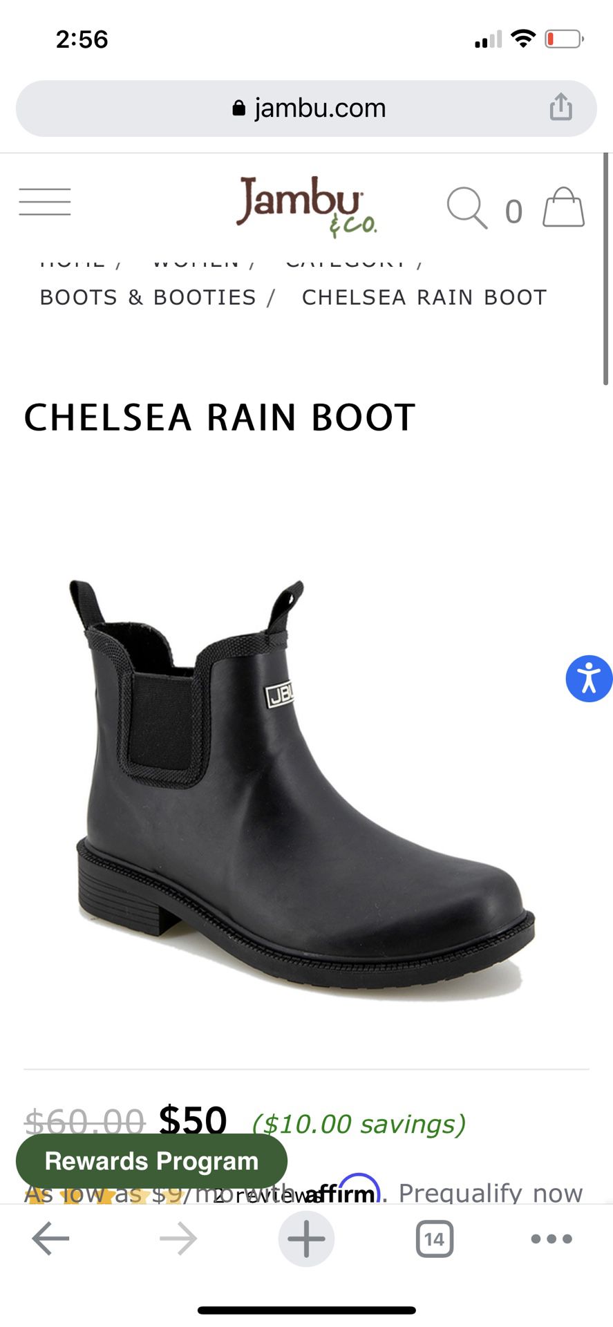Jambu Chelsea Rain Boot Size 7 Black