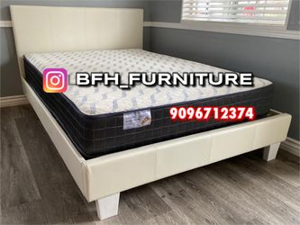 Queen white platform bed with ortho mattress included