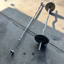 Curl Bar And 2 20 Lb Weights And 1 Weight Bar