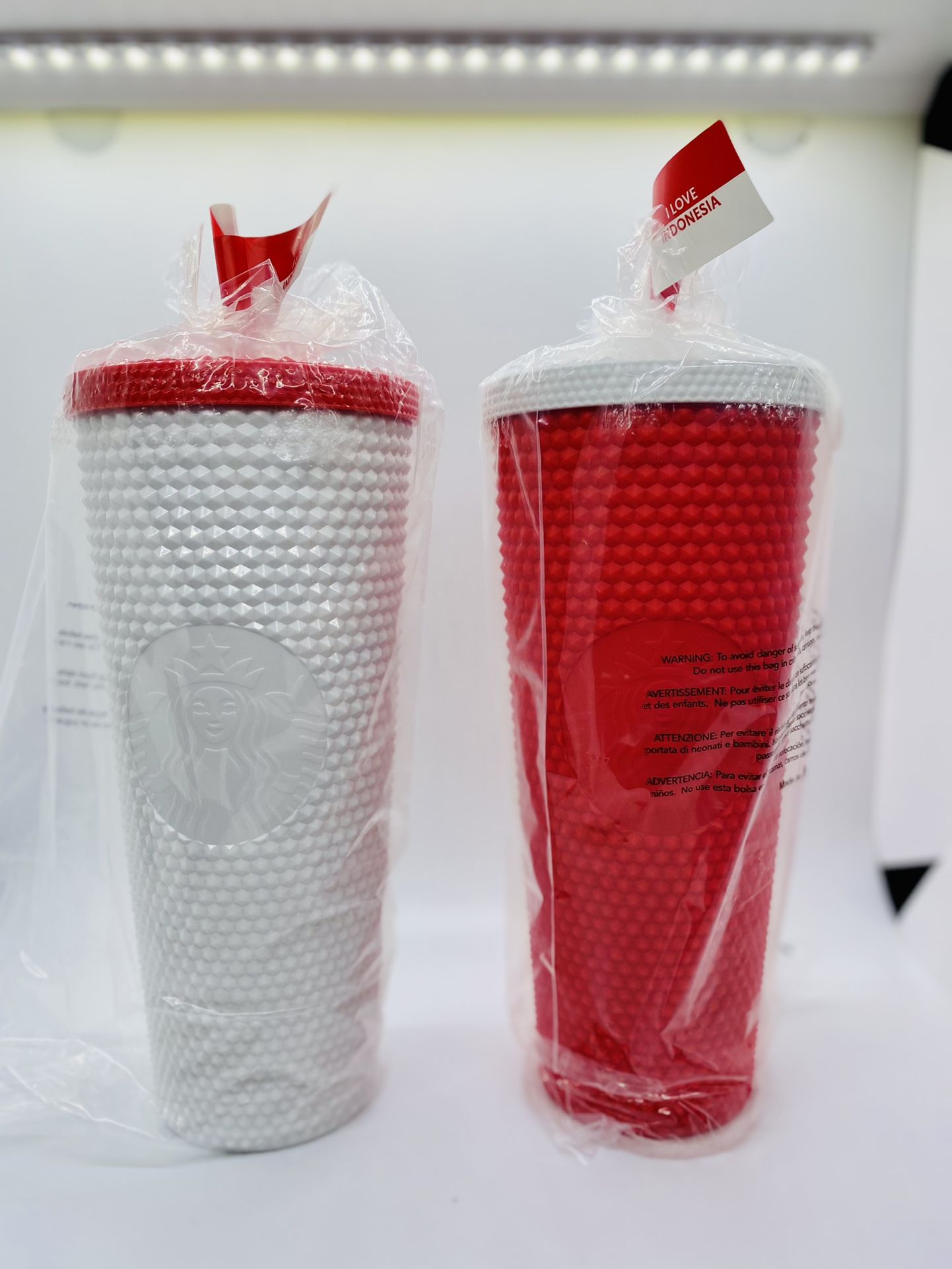 Starbucks Red & White Indonesia Studded Cups BNWT $170 For Both