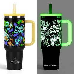 40oz Glow in the Dark Tumbler with Handle & Straw Travel Mug 1PC |