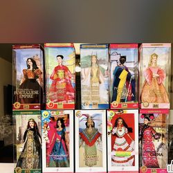 Set of Dolls of the World & Princess Series Barbies.
