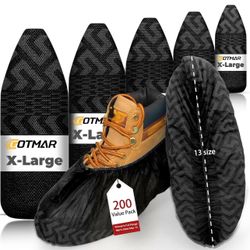 X-Large 200 Pack Breathable Shoe Covers Disposable for Indoors - Reusable Non-Slip Black Non-Woven Fabric Shoe Booties disposable, Fits Up to Men’s Si