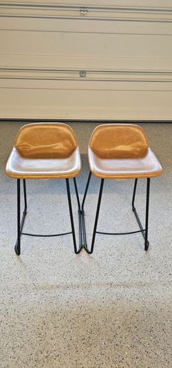 Mid-Century Modern Faux Leather Counter Stools (Set of 2)