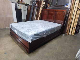 Cherry Wood Sleigh Bed Frame with Mattress