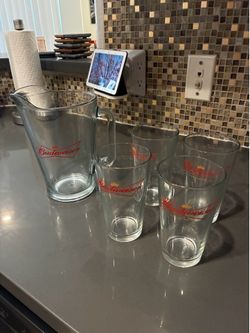 Budweiser Glass Pitcher & 4 Pint Glasses – 5-Piece Set