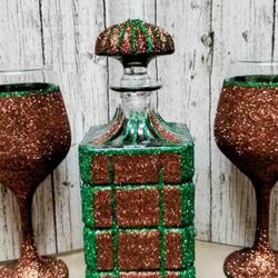 Glittered Wine Glasses And Decanter Set