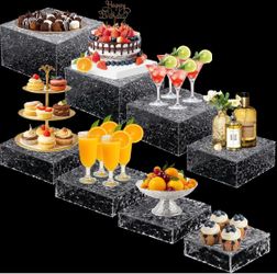 Geelin 8 Pack Acrylic Buffet Display Risers, Clear Wave