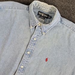 Vintage XXL Polo Ralph Lauren Blake Denim Light Wash Pocket Button Down Shirt