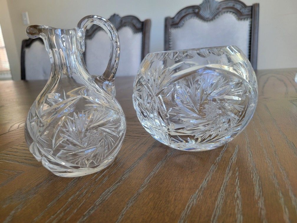 Antique Cut Glass Pitcher And Rose Bowl