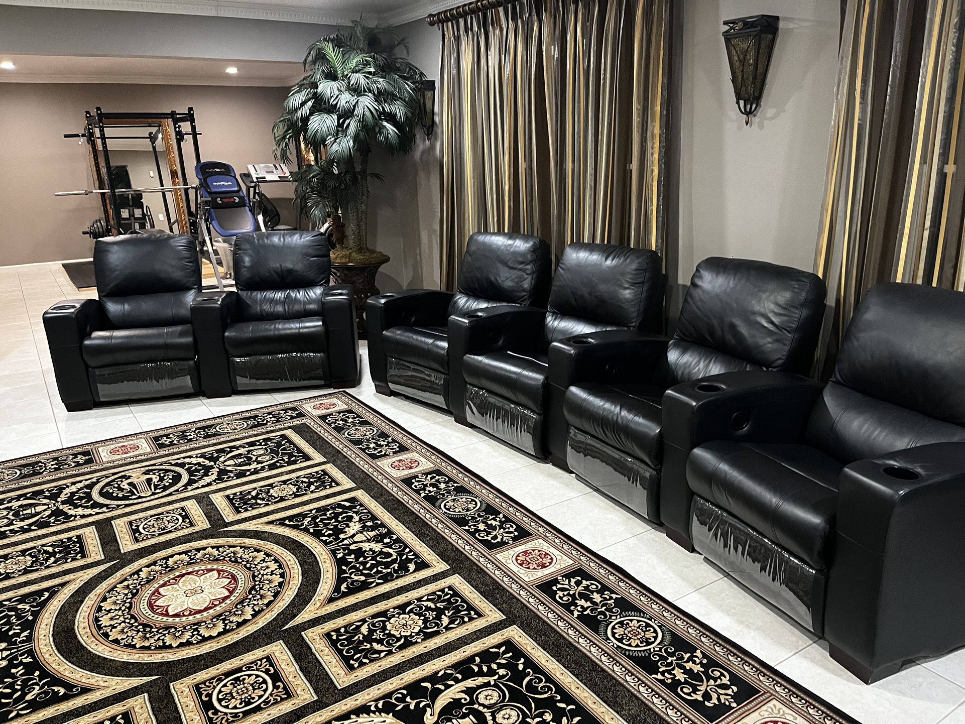 2 Sets of Black Leather Reclining Theatre Seats